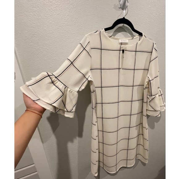 CES FEMME Beige Squares Ruffle Mini Dress - Picture 2 of 4